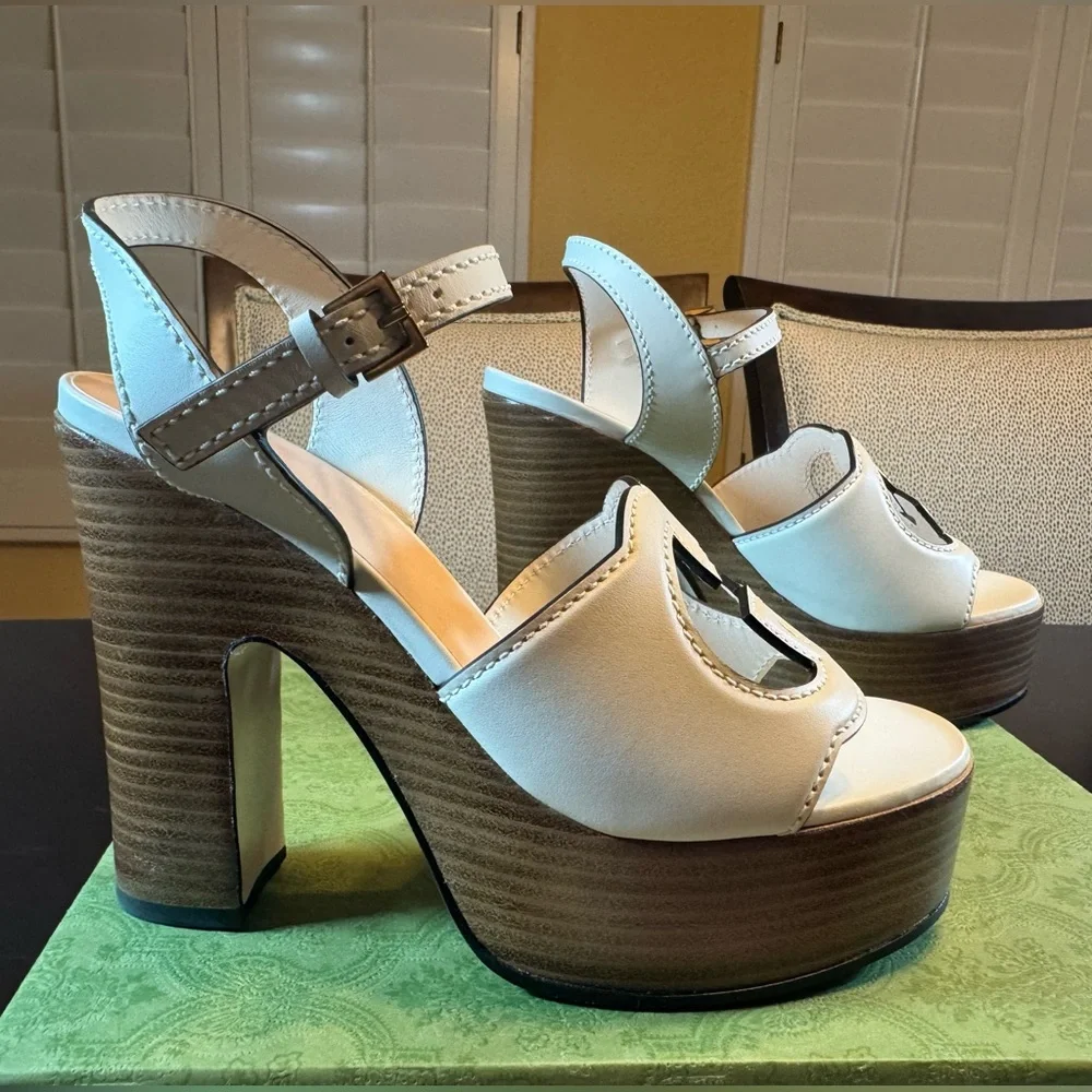 New Authentic Gucci GG Logo High Heel Platform Shoes Size 37 / US 7 - Picture 7 of 15